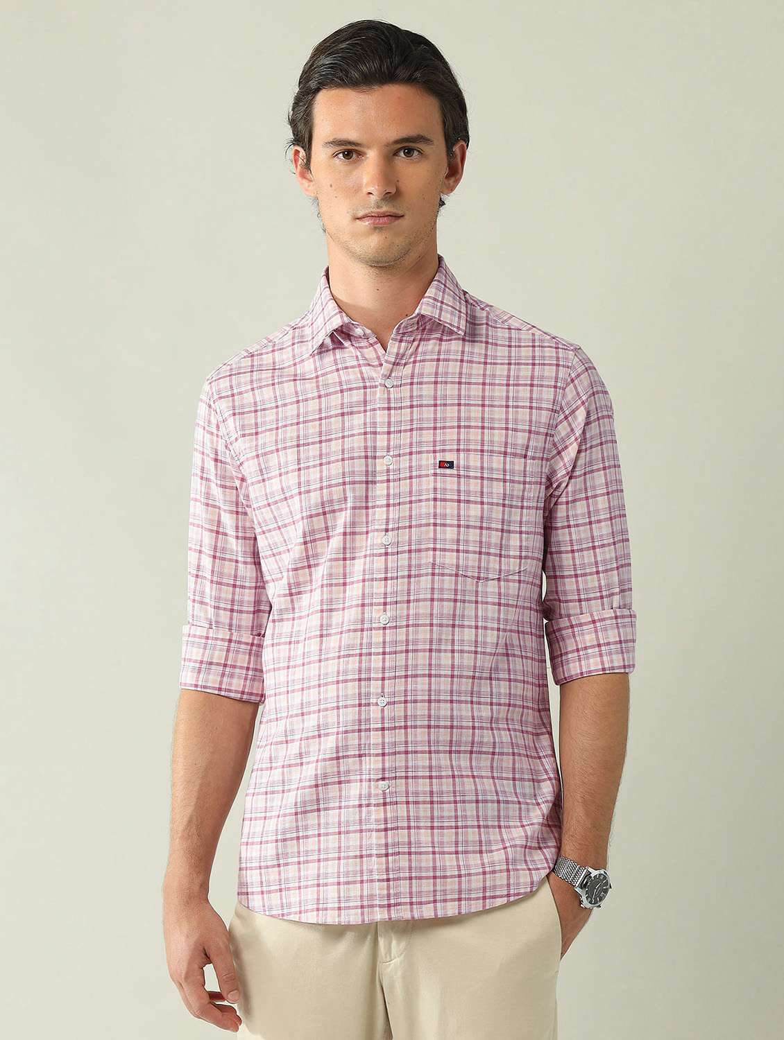 men checkered long sleeve regular fit casual shirt