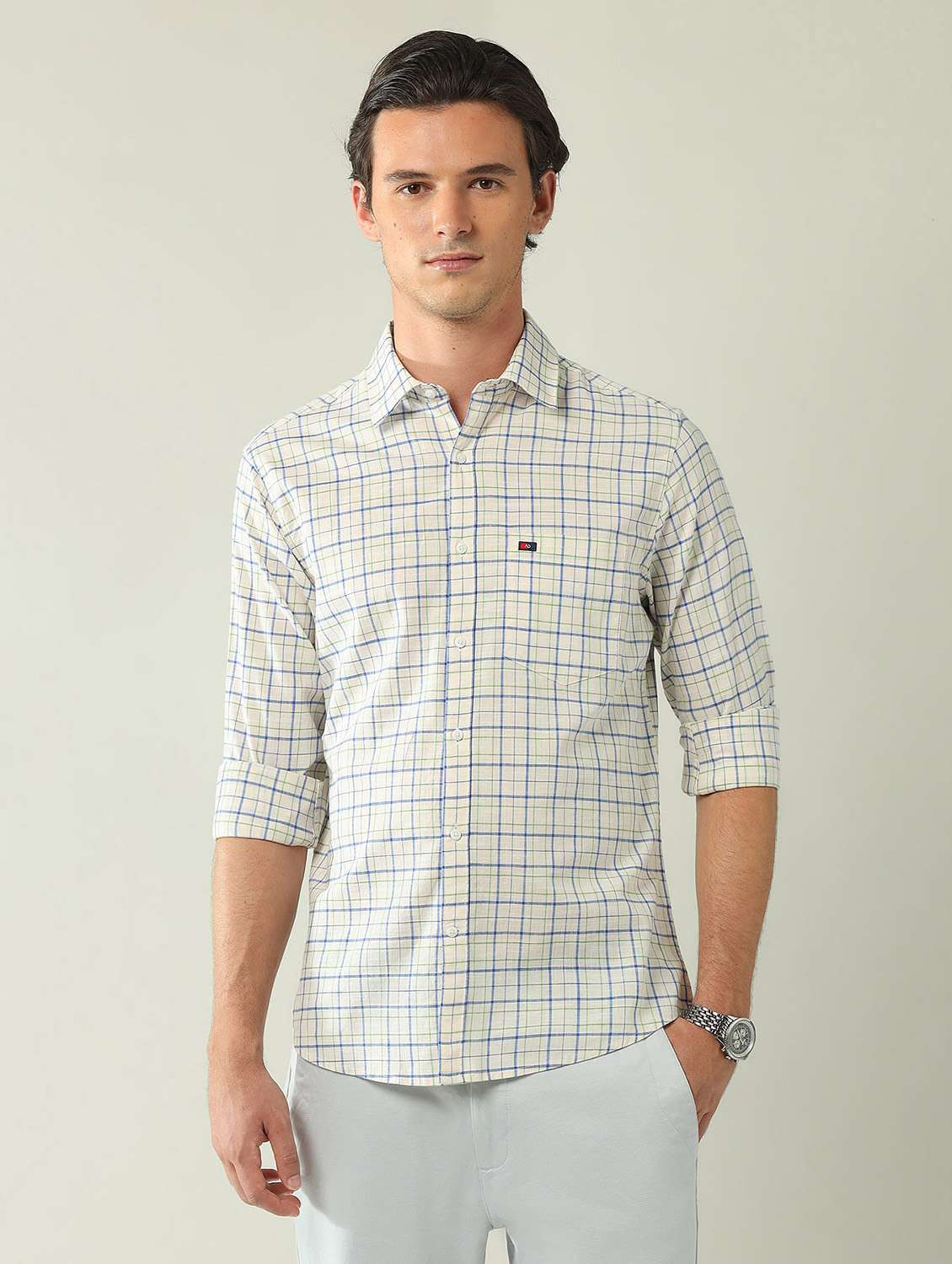 men checkered long sleeve regular fit casual shirt