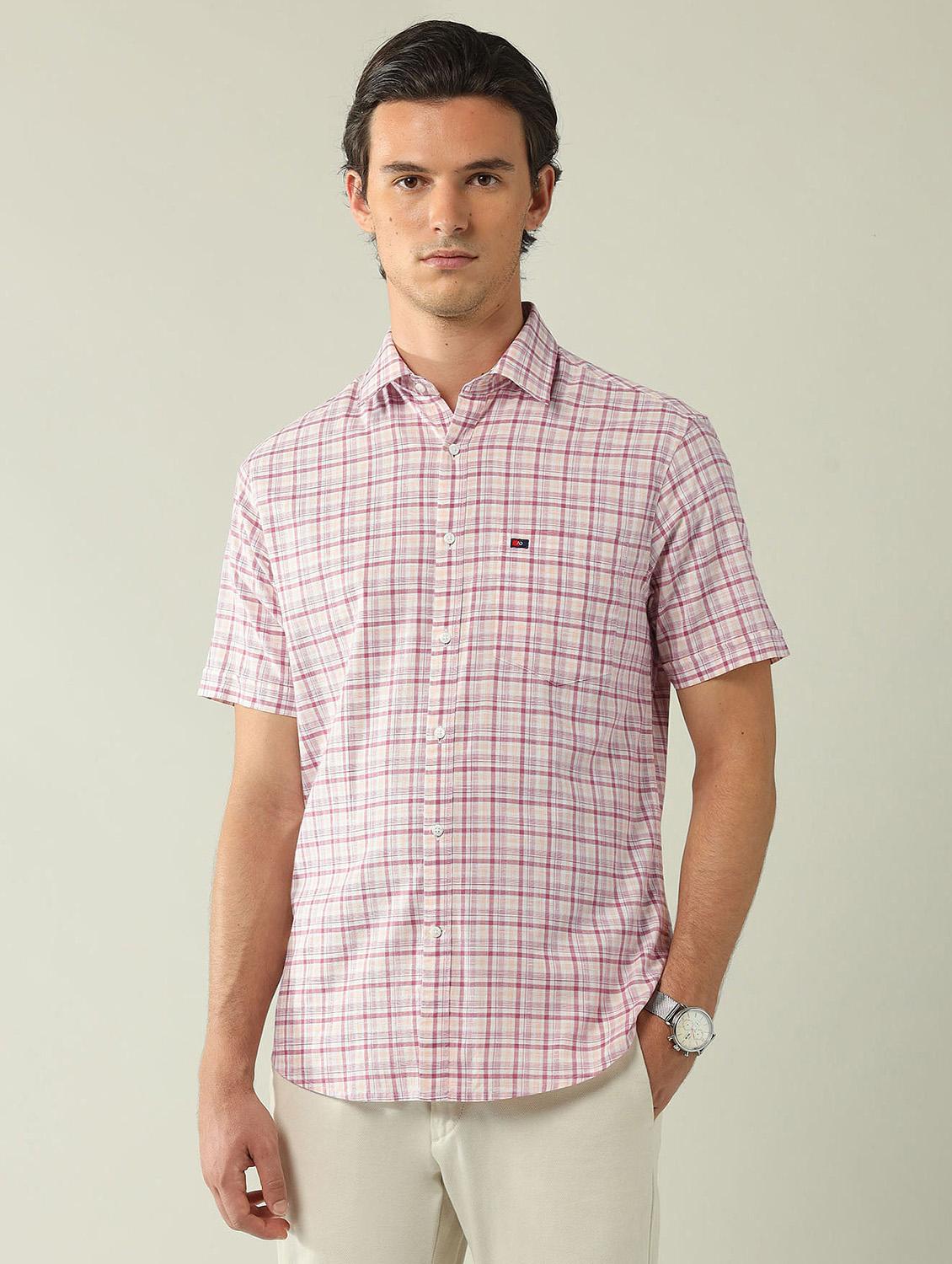 men checkered short sleeve regular fit casual shirt