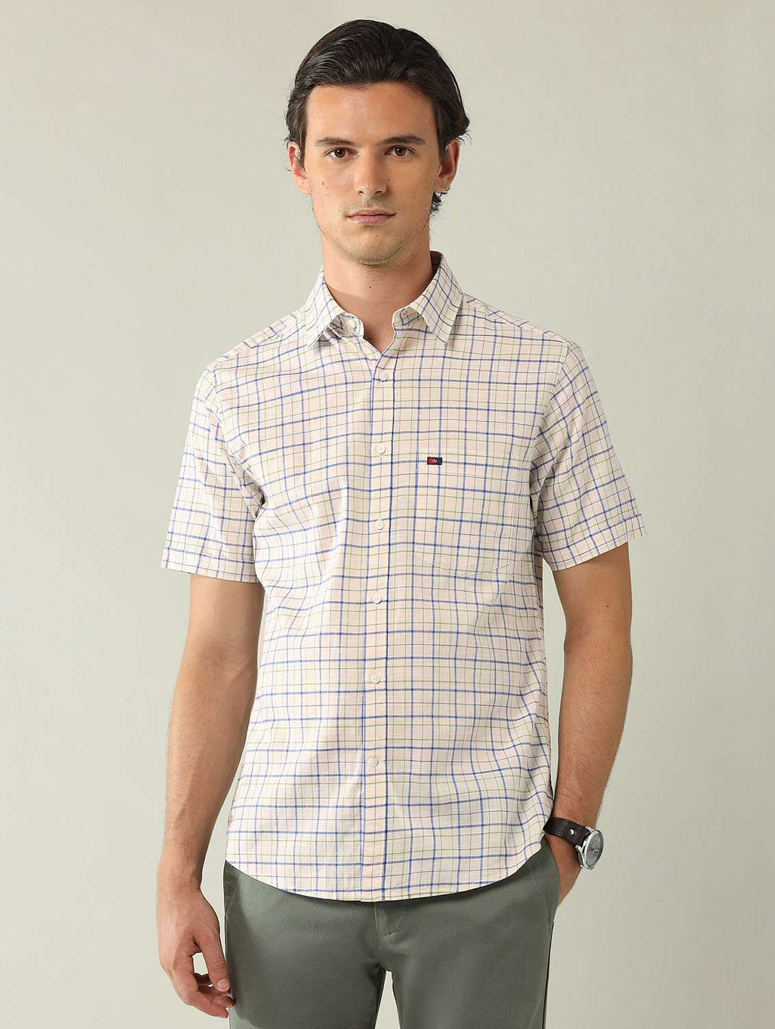 men checkered short sleeve regular fit casual shirt - 21943377 - Zoom Image - 0