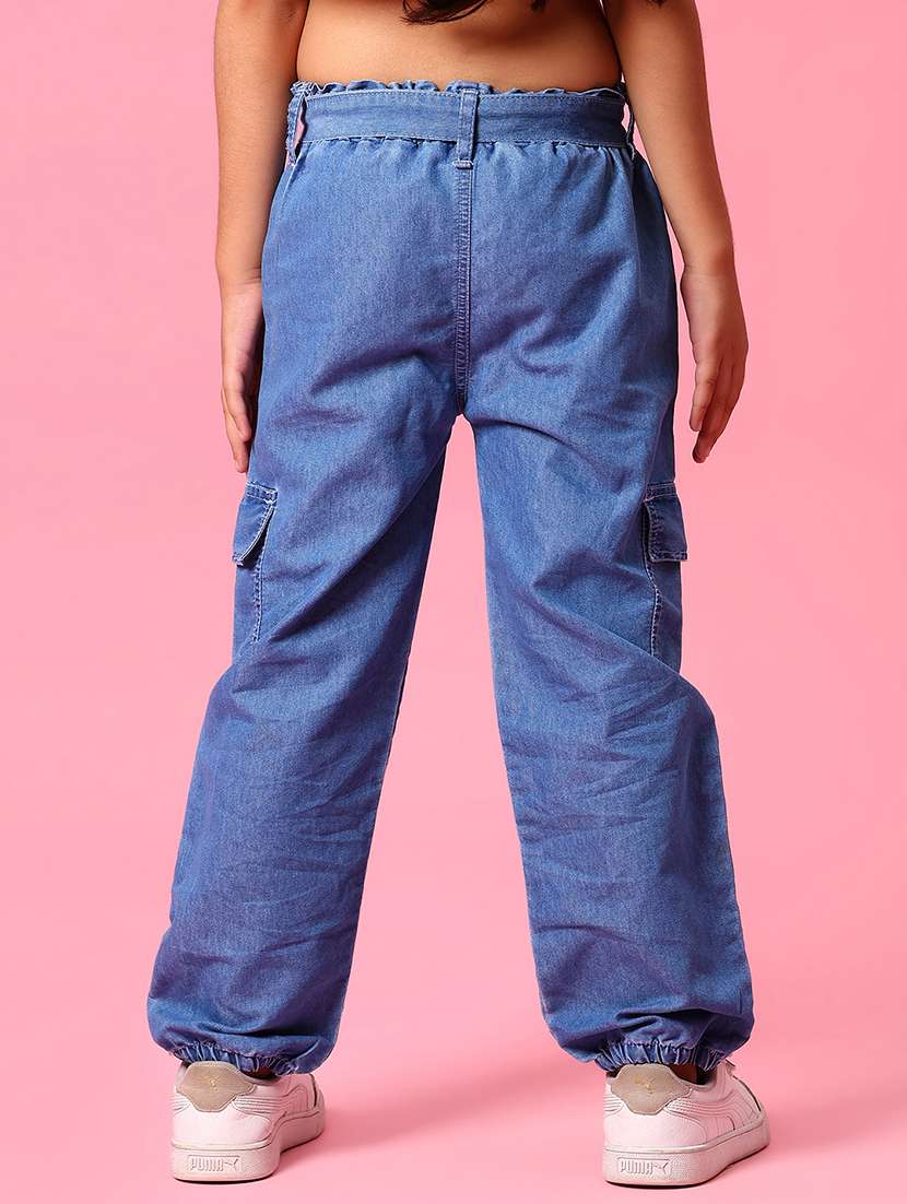 girls blue solid mid rise jogger cargo - 21943470 -  Standard Image - 2