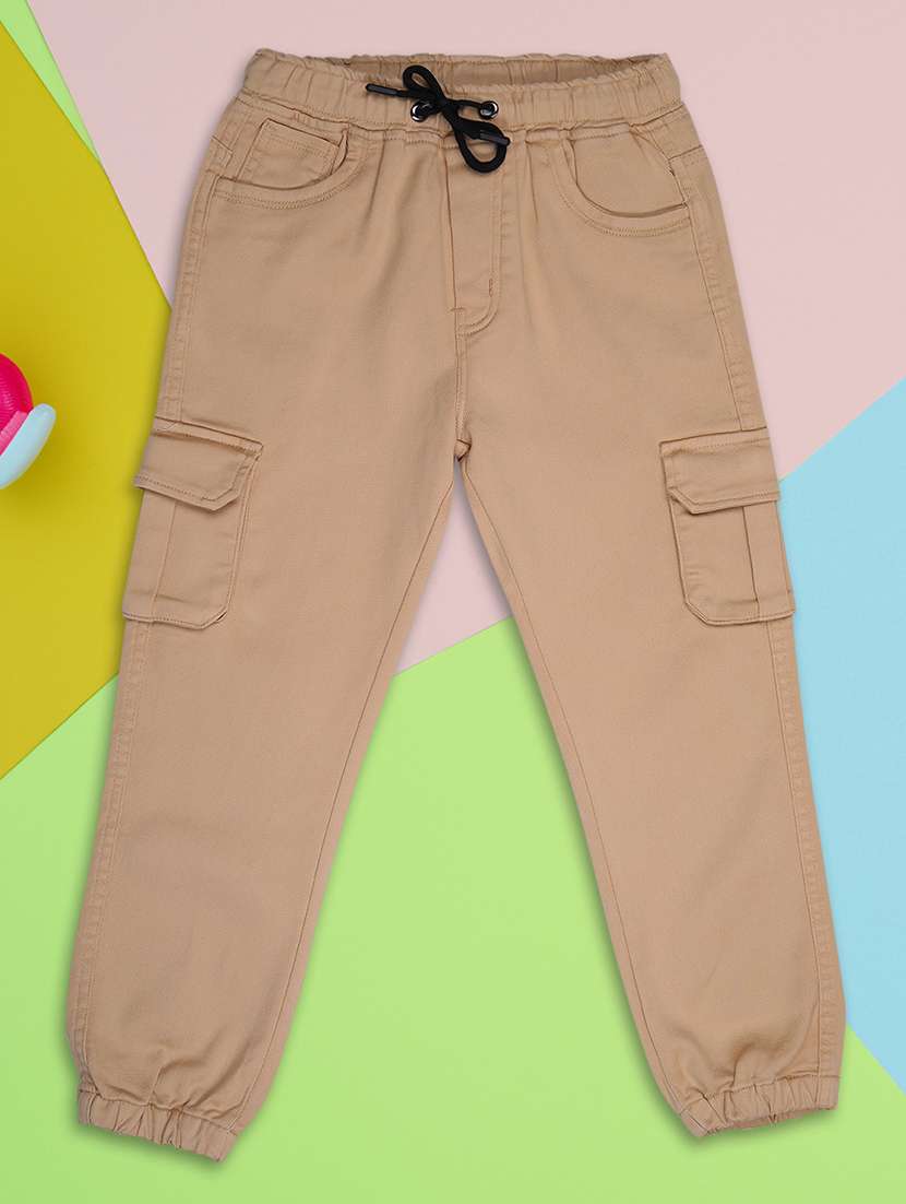 boys beige solid mid rise cargo