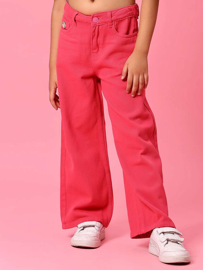 girls solid mid rise wide leg jeans