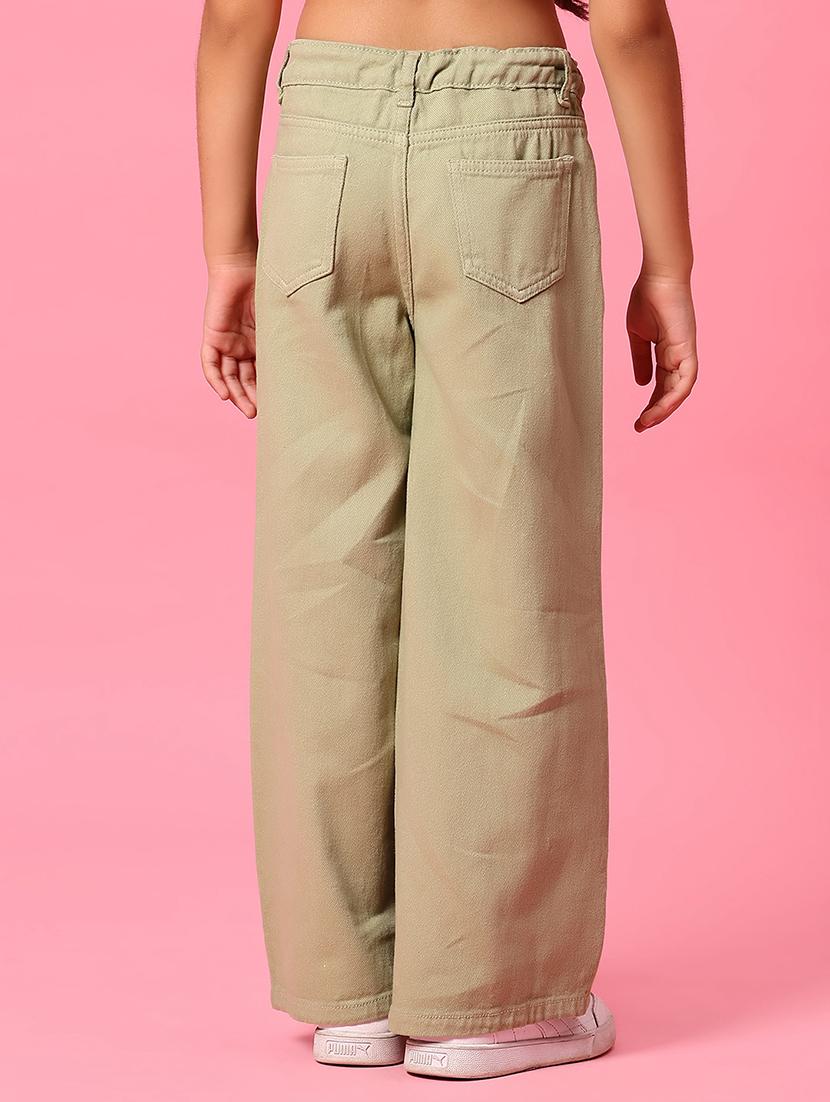 girls olive solid mid rise wide leg jeans - 21943474 - Standard Image - 2
