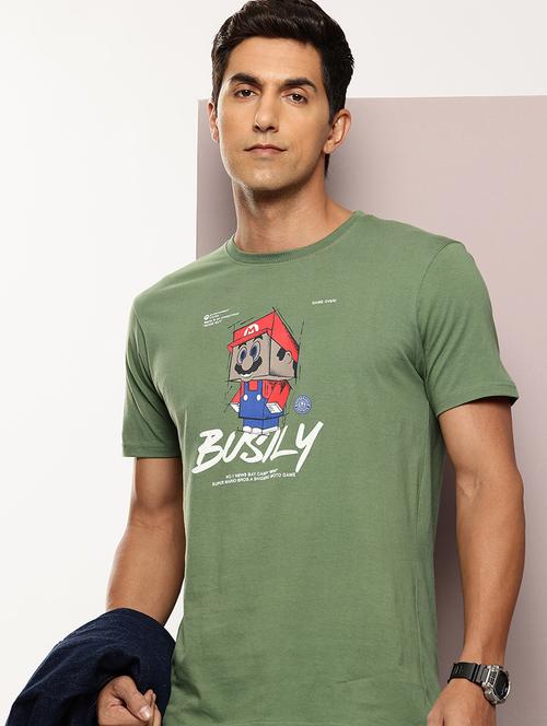 men chest print round neck regular fit t-shirt - 21943489 - Standard Image - 0