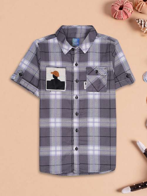 boys checkered collarerd short sleeve shirt - 21943512 -  Standard Image - 0