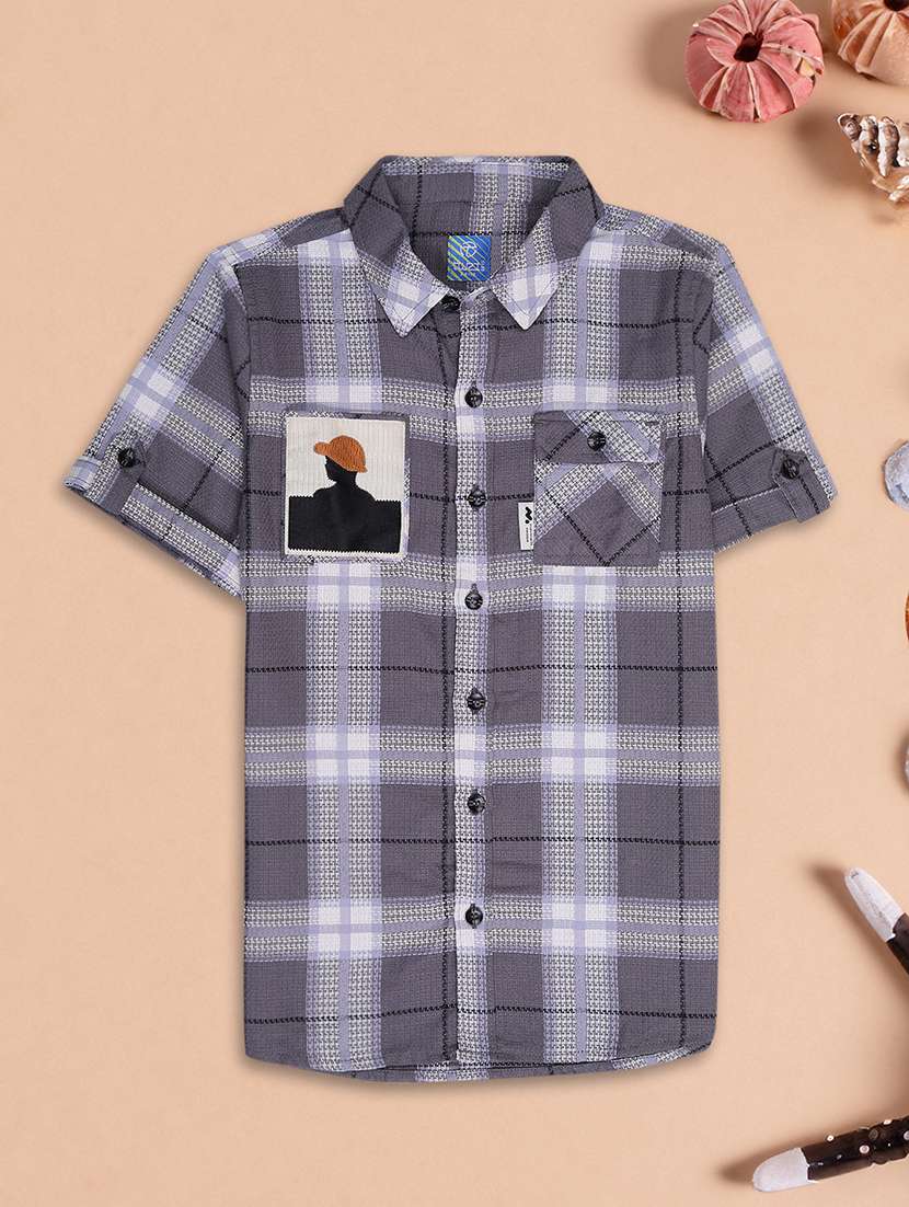 boys checkered collarerd short sleeve shirt - 21943512 -  Zoom Image - 0