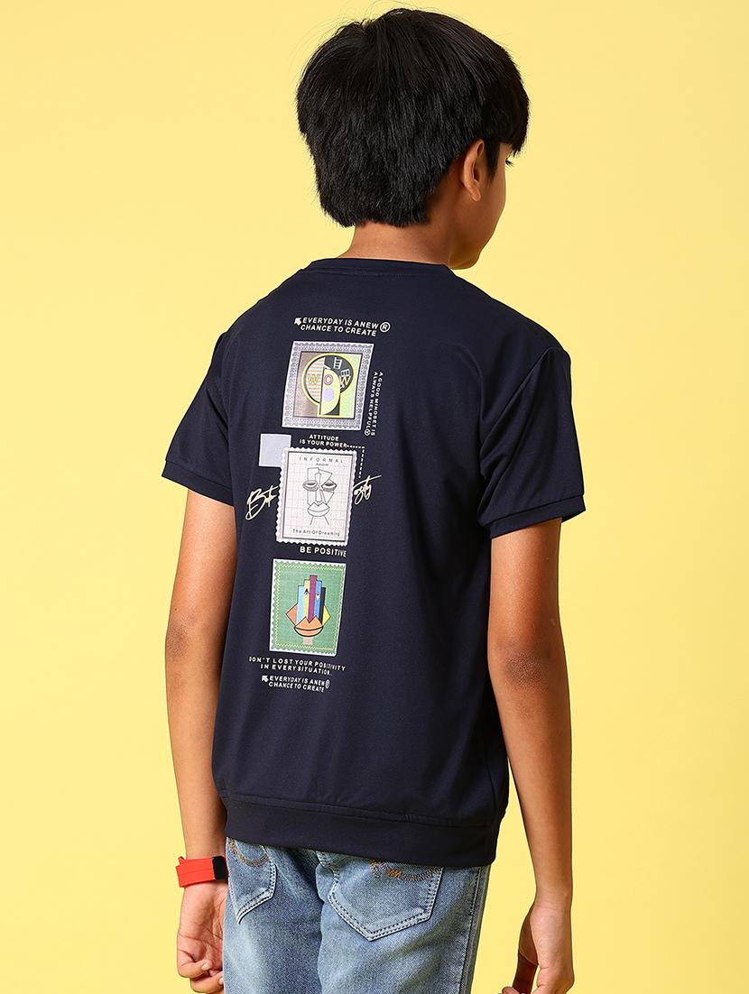 boys front & back printed round neck t-shirt
