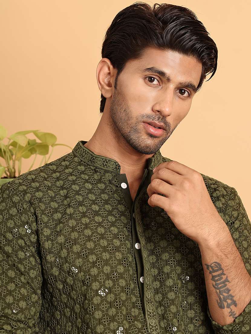 olive viscose long kurta - 21943556 - Standard Image - 2