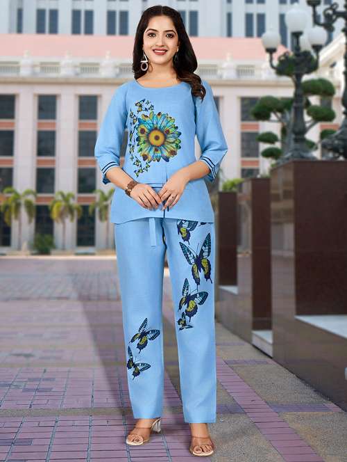 women floral print top and trouser co-ord set - 21943603 - Standard Image - 0