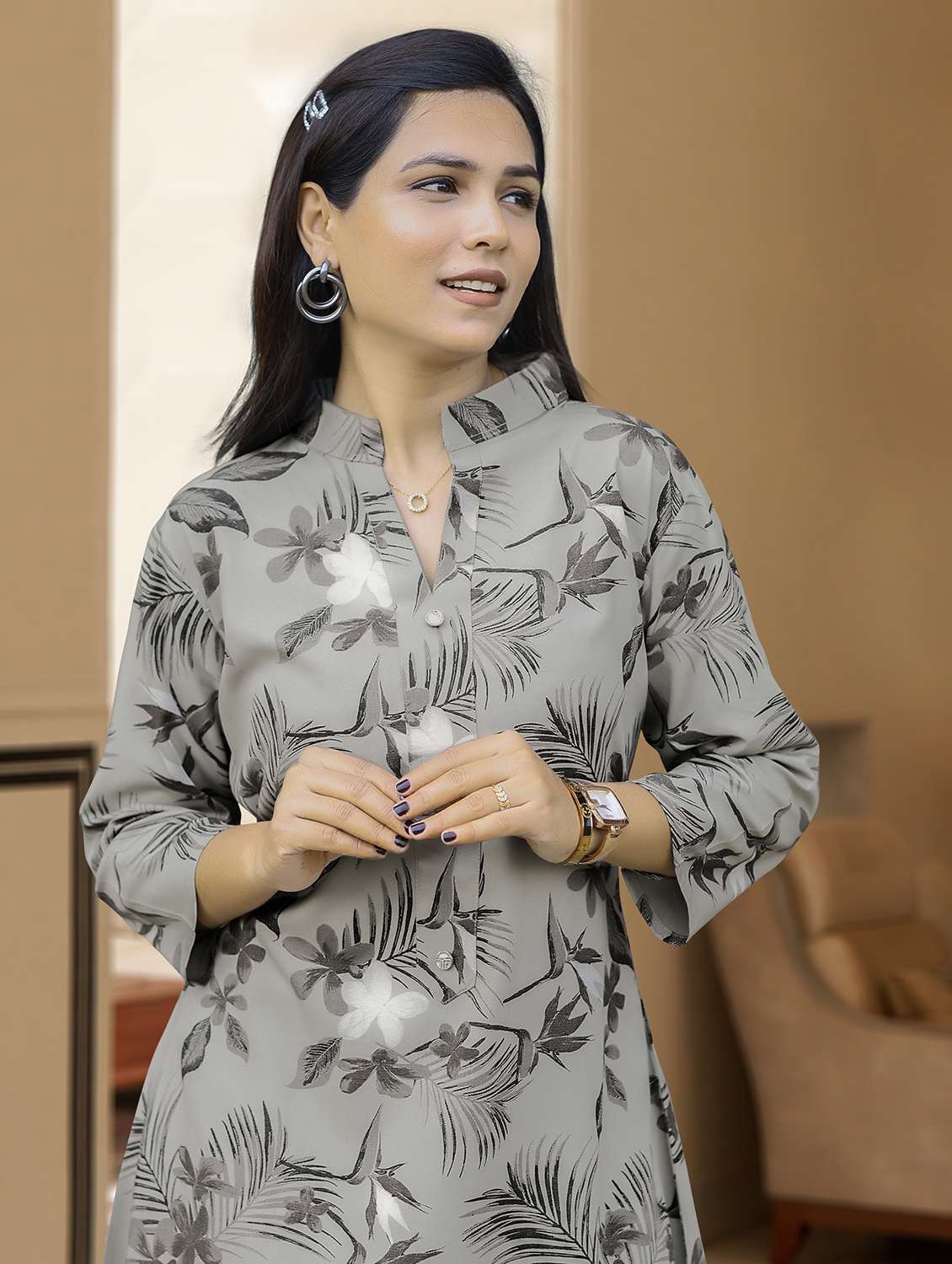 women three quarter sleeve kurta palazzo set - 21943609 - Standard Image - 2