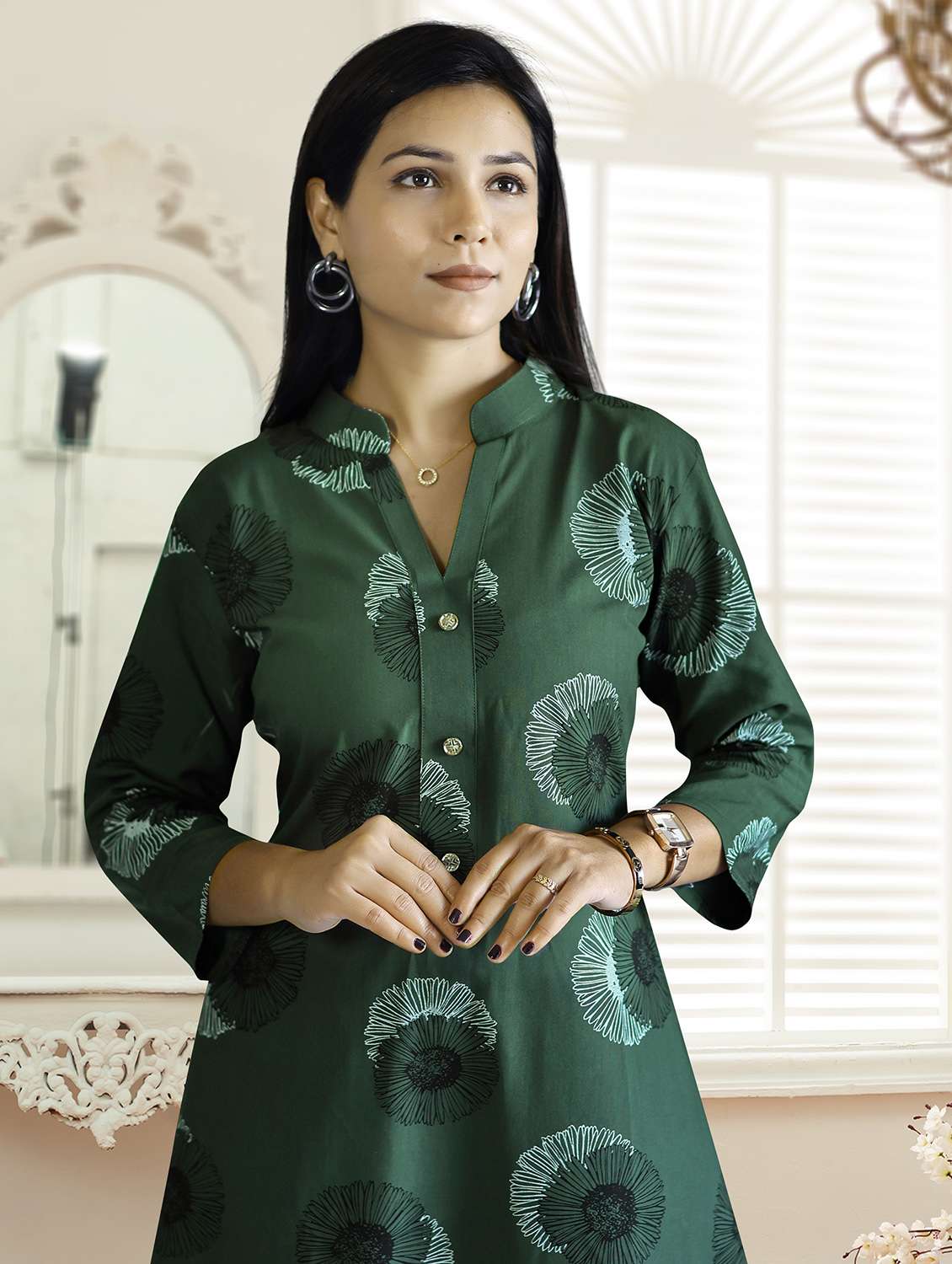 women three quarter sleeve kurta palazzo set - 21943613 -  Standard Image - 2