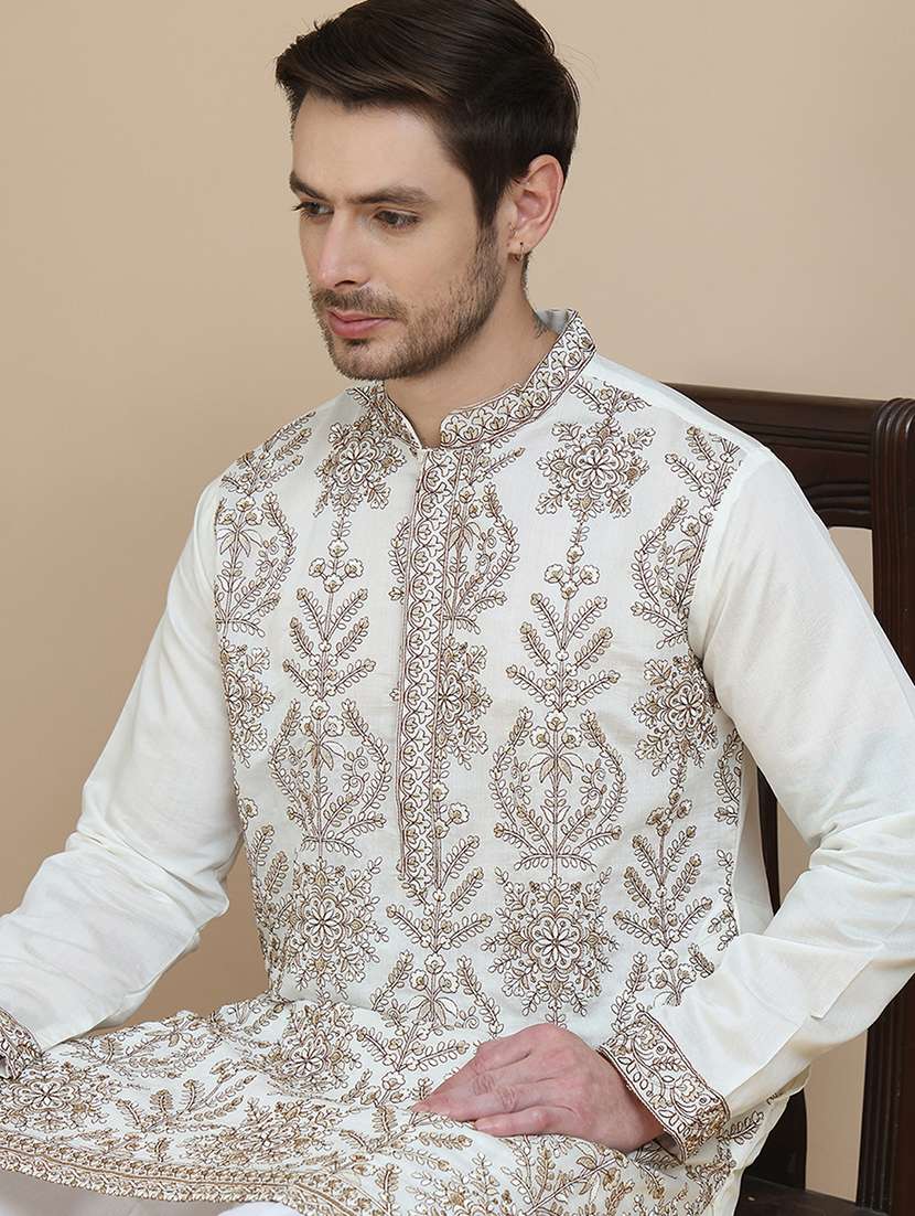 men embroidered mandarin neck long kurta - 21943619 -  Standard Image - 2