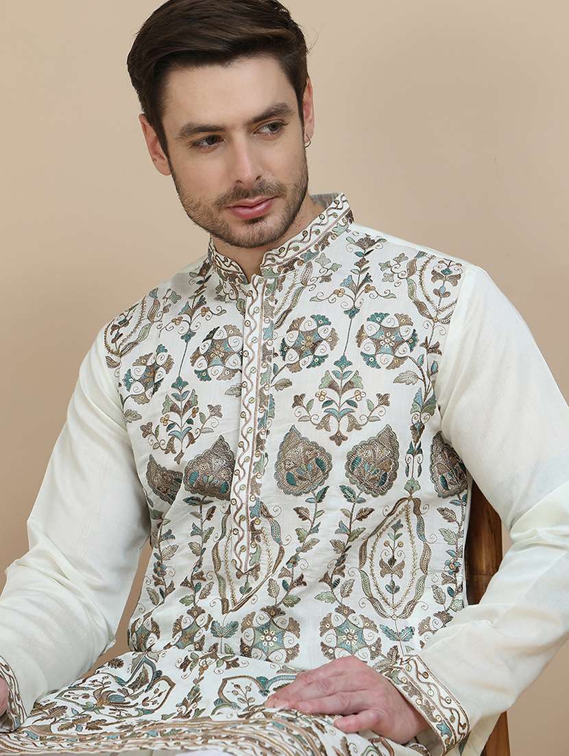 men embroidered mandarin neck long kurta - 21943621 -  Standard Image - 2