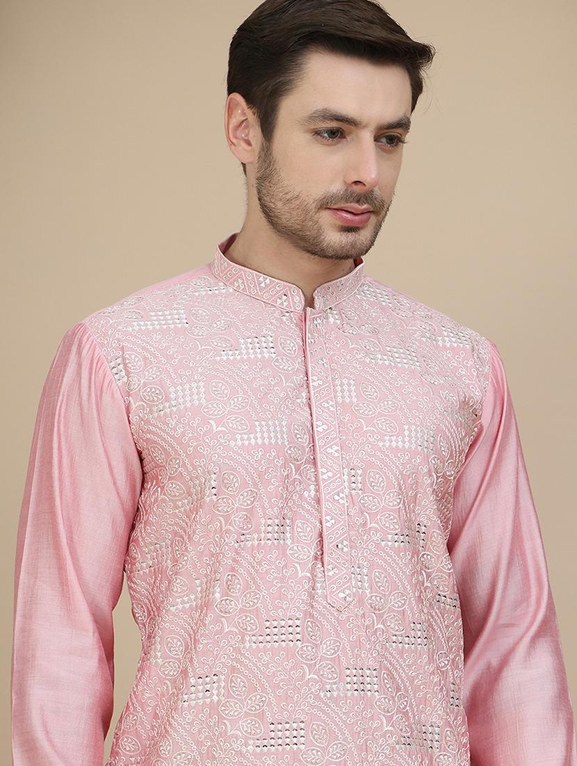 men embroidered mandarin neck long kurta - 21943625 - Standard Image - 2