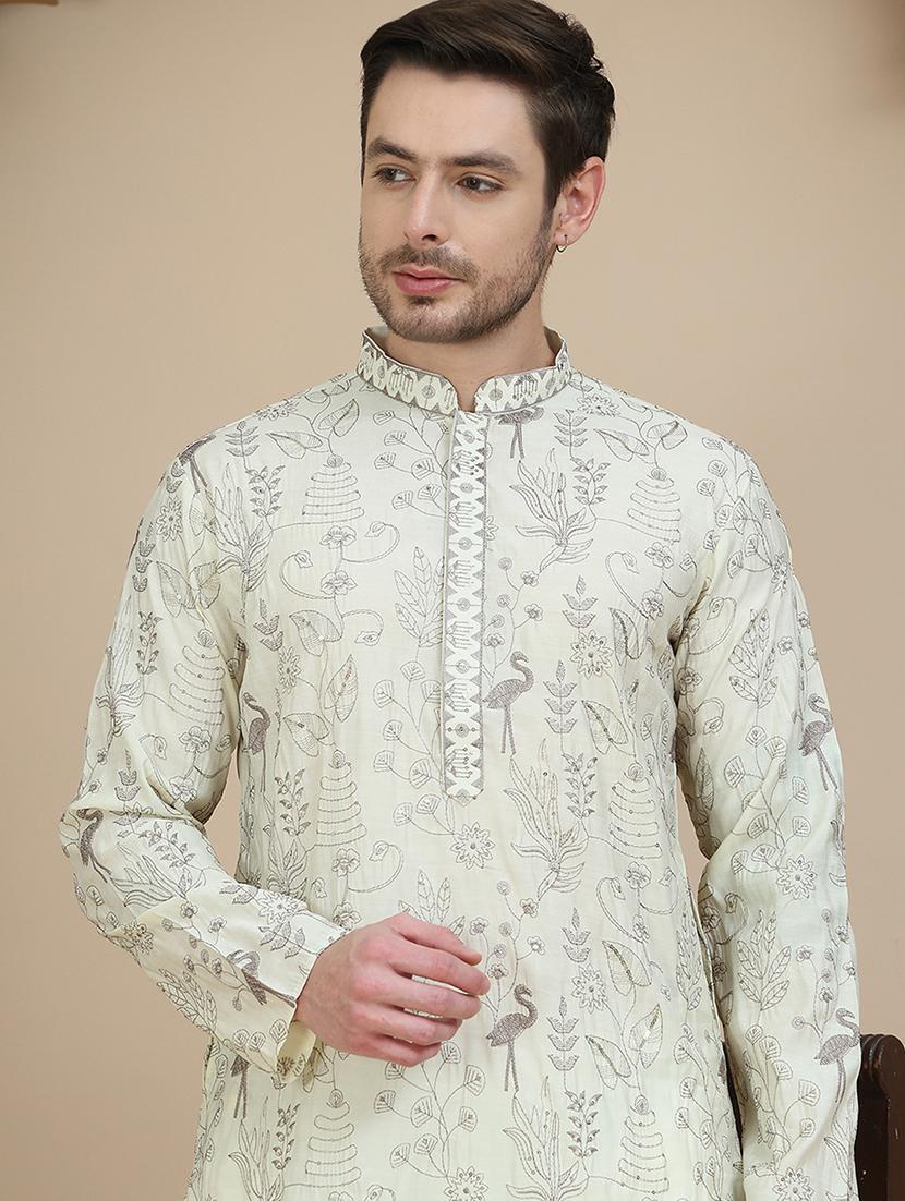 men embroidered mandarin neck long kurta - 21943628 - Standard Image - 2