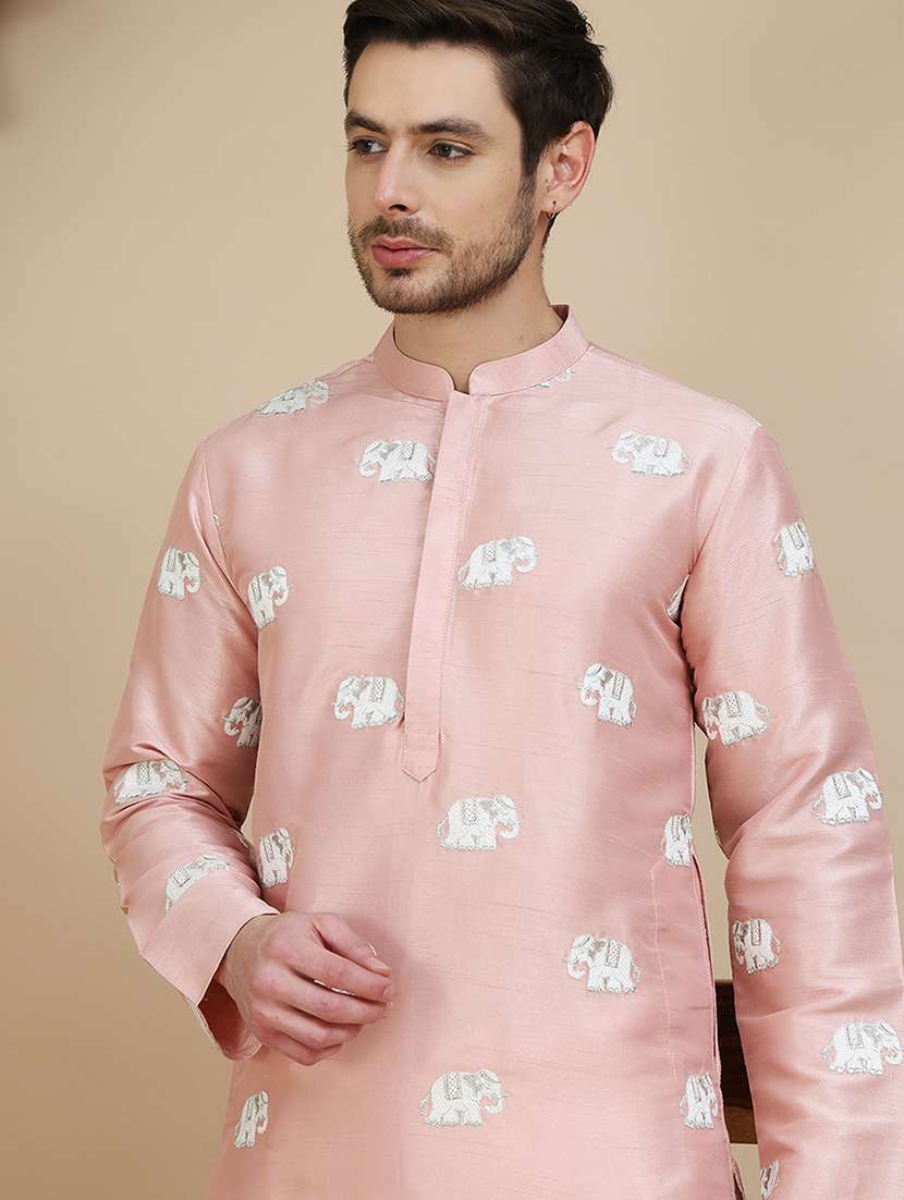 men embroidered mandarin neck long kurta - 21943629 -  Standard Image - 2