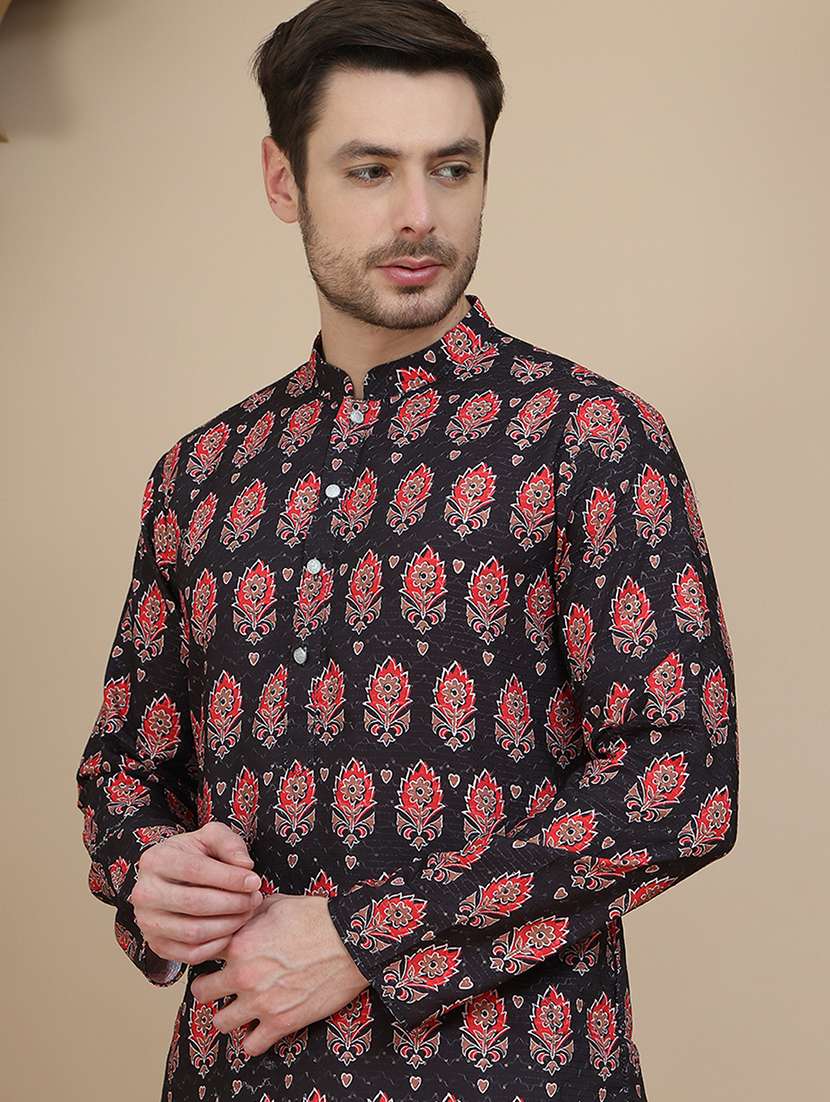 men floral mandarin neck long kurta - 21943634 -  Standard Image - 2