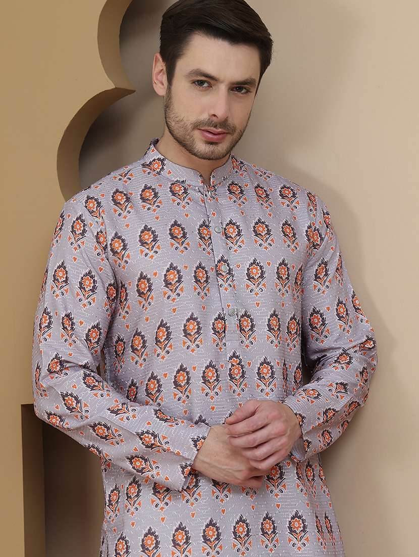 men floral mandarin neck long kurta - 21943635 -  Standard Image - 2