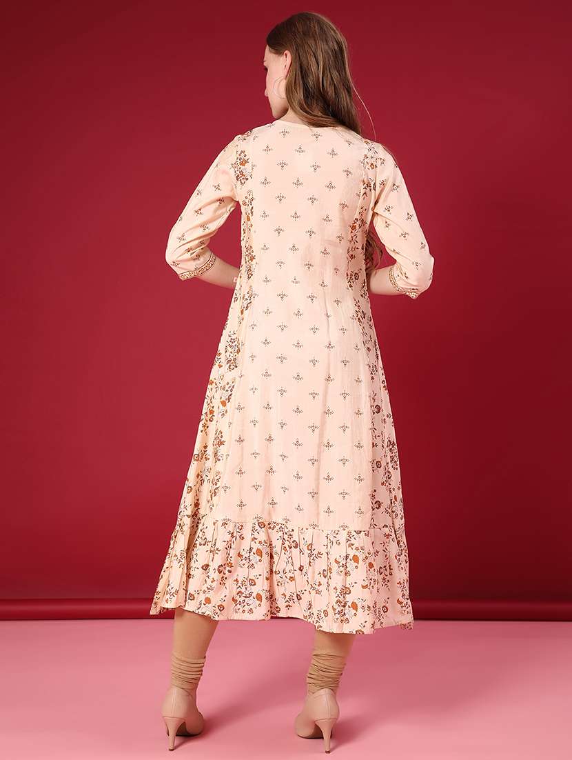 women printed three quarter sleeve tiered kurta - 21943688 -  Standard Image - 2