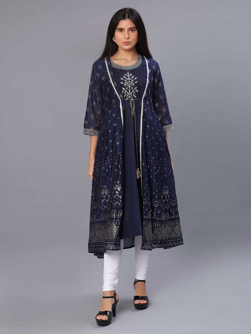 women printed three quarter sleeve layered kurta