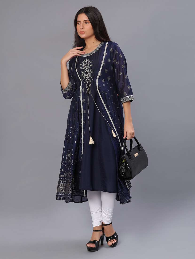 women printed three quarter sleeve layered kurta - 21943811 -  Standard Image - 2