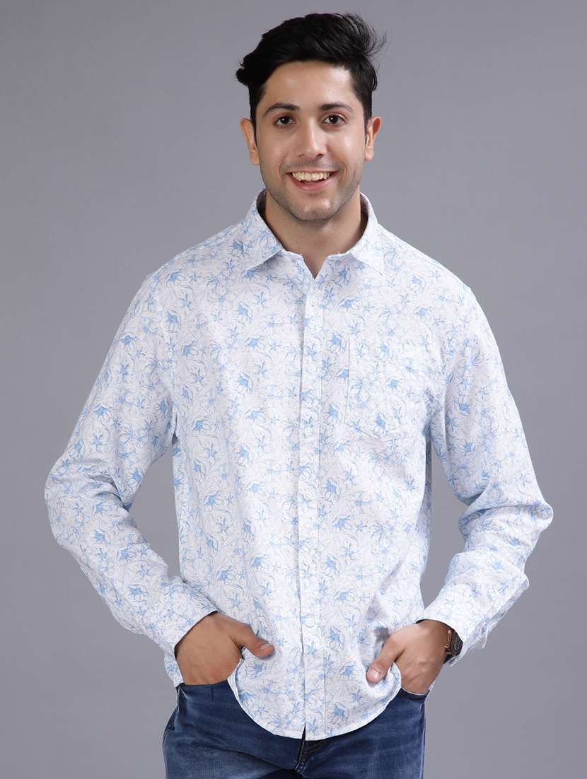 men printed collared long sleeve shirt