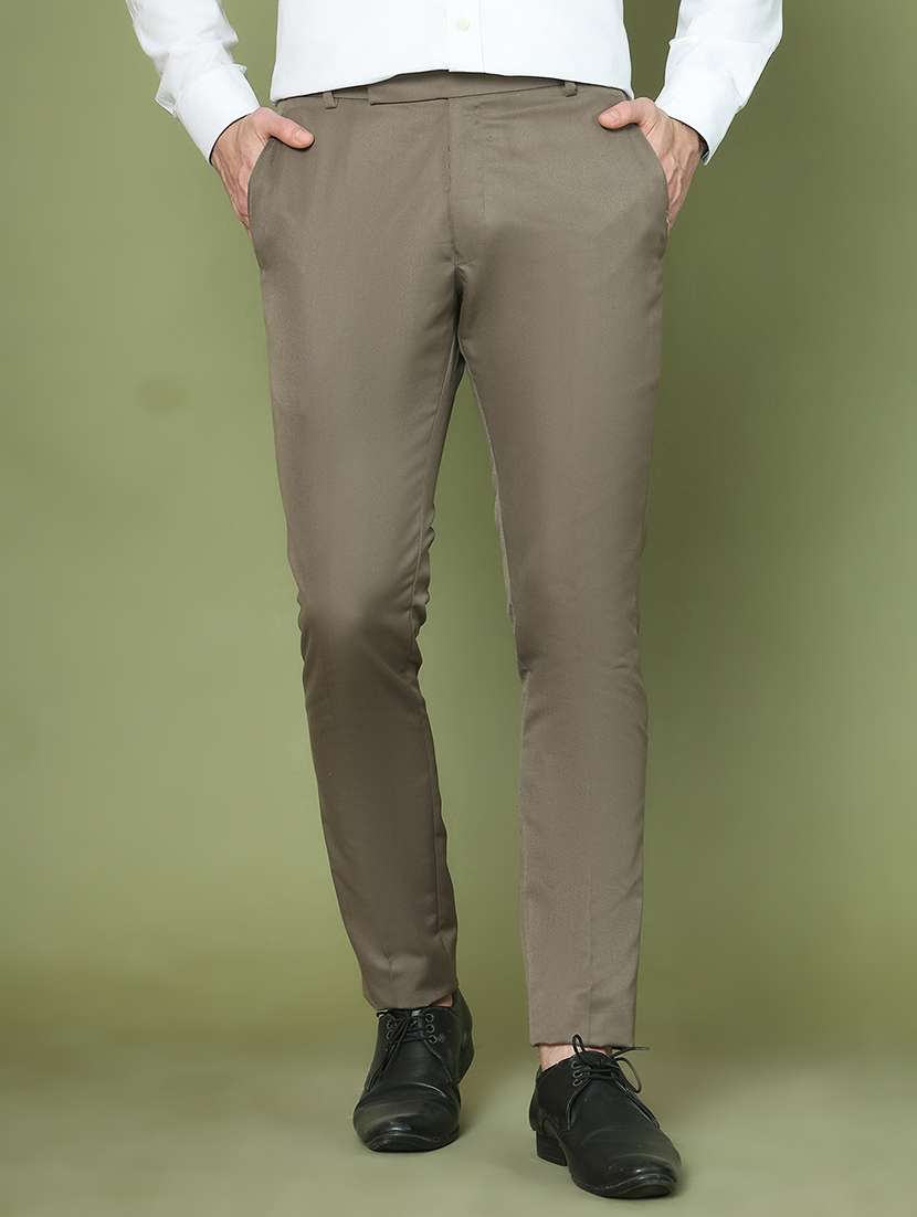 men solid mid rise flat front formal trouser