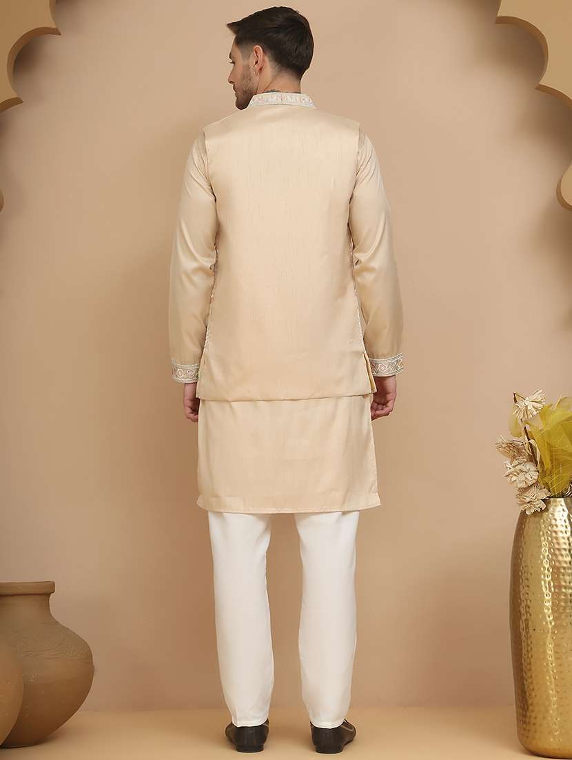 men mandarin neck kurta pyjama with jacket ethnic wear set - 21944460 -  Standard Image - 2