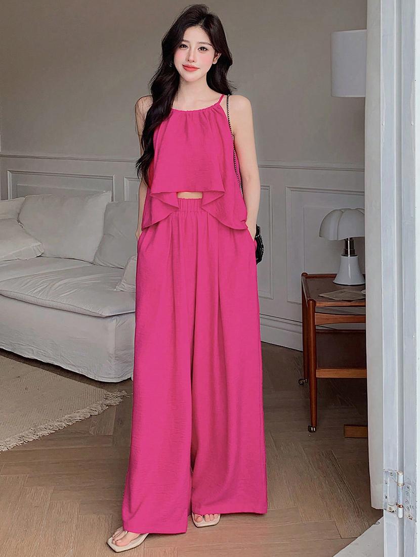 women solid top and trouser co-ord set - 21944485 - Standard Image - 2