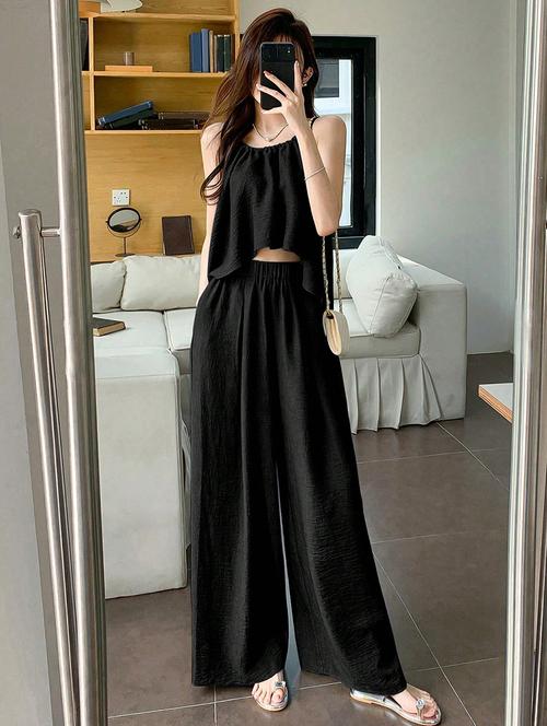 women solid top and trouser co-ord set - 21944486 -  Standard Image - 0