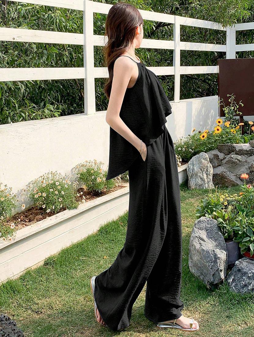 women solid top and trouser co-ord set - 21944486 - Standard Image - 2