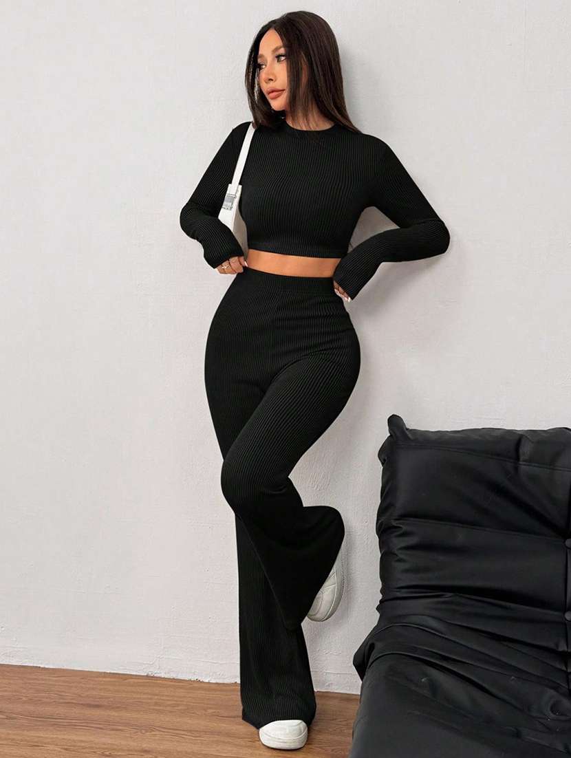 women solid top and trouser co-ord set - 21944491 - Zoom Image - 0