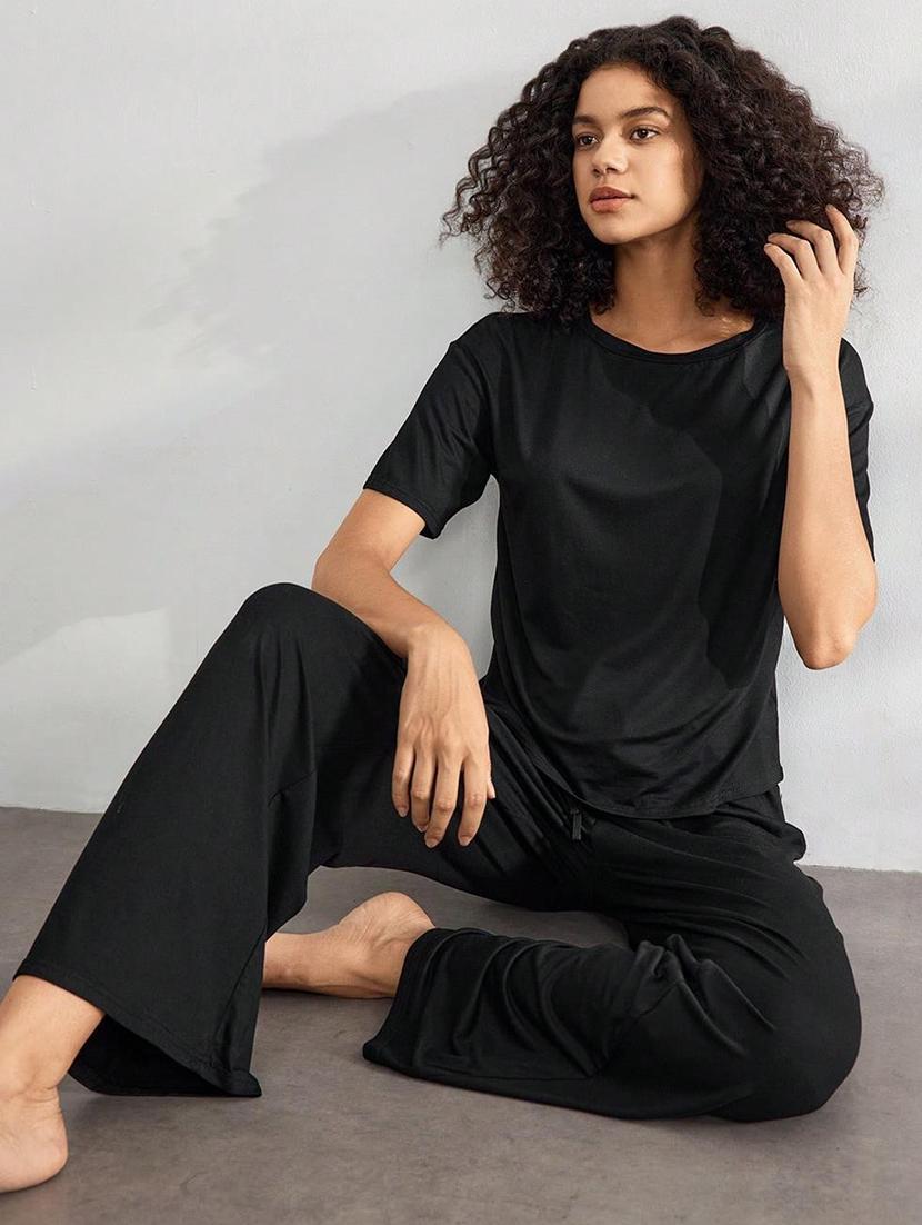 women solid top and trouser co-ord set - 21944495 - Standard Image - 2