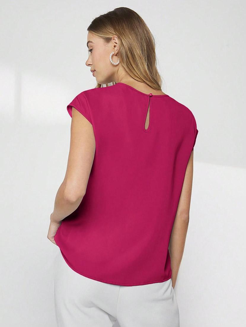 women pink solid short sleeve regular top - 21944525 - Standard Image - 2