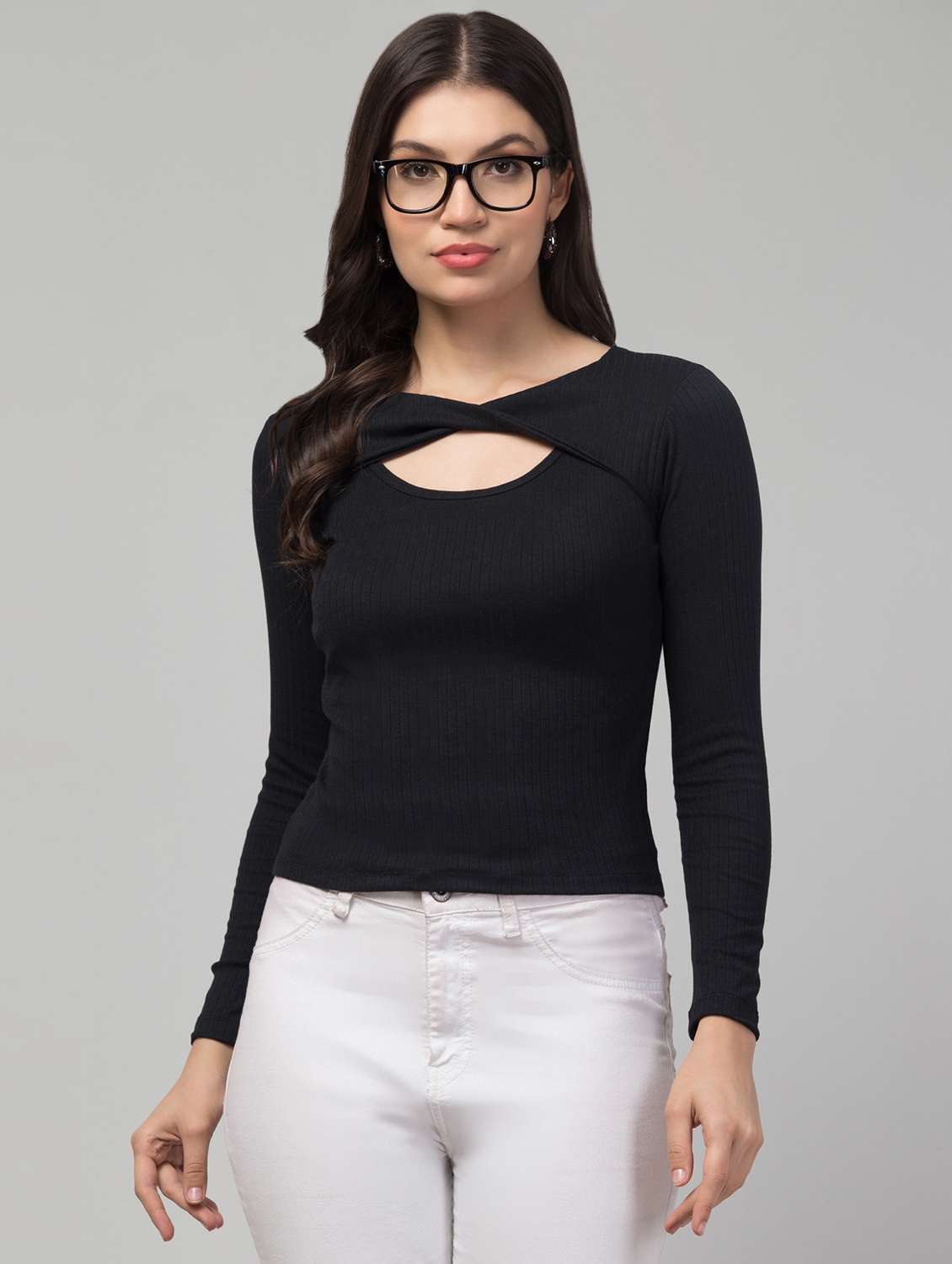 women solid long sleeve regular top