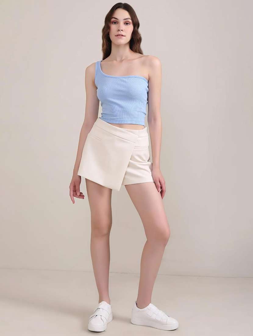 women solid single shoulder crop top - 21944534 -  Standard Image - 2