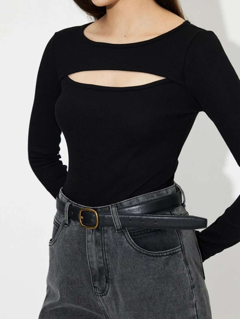 women solid long sleeve cut out top - 21944576 - Standard Image - 2