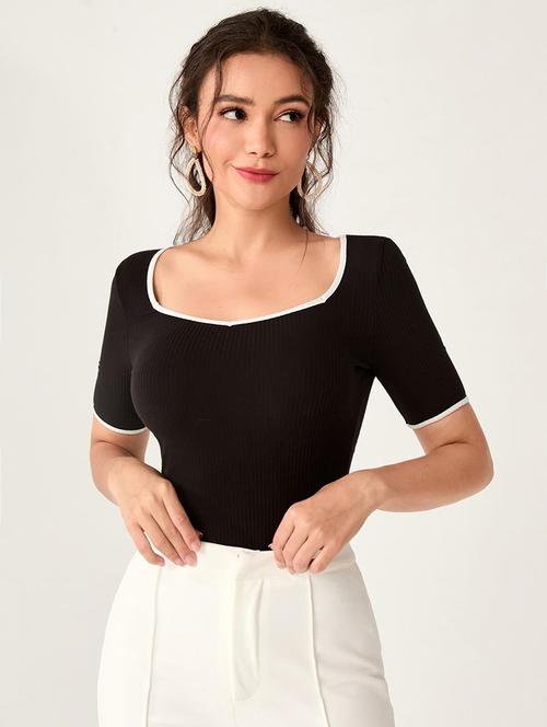 black cotton blend regular top - 21944579 -  Standard Image - 0