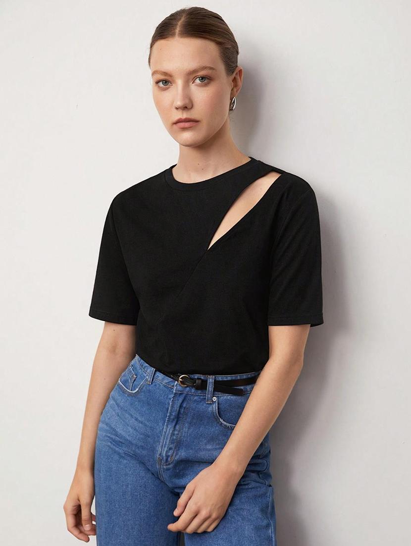 black cotton blend regular top - 21944582 - Zoom Image - 0