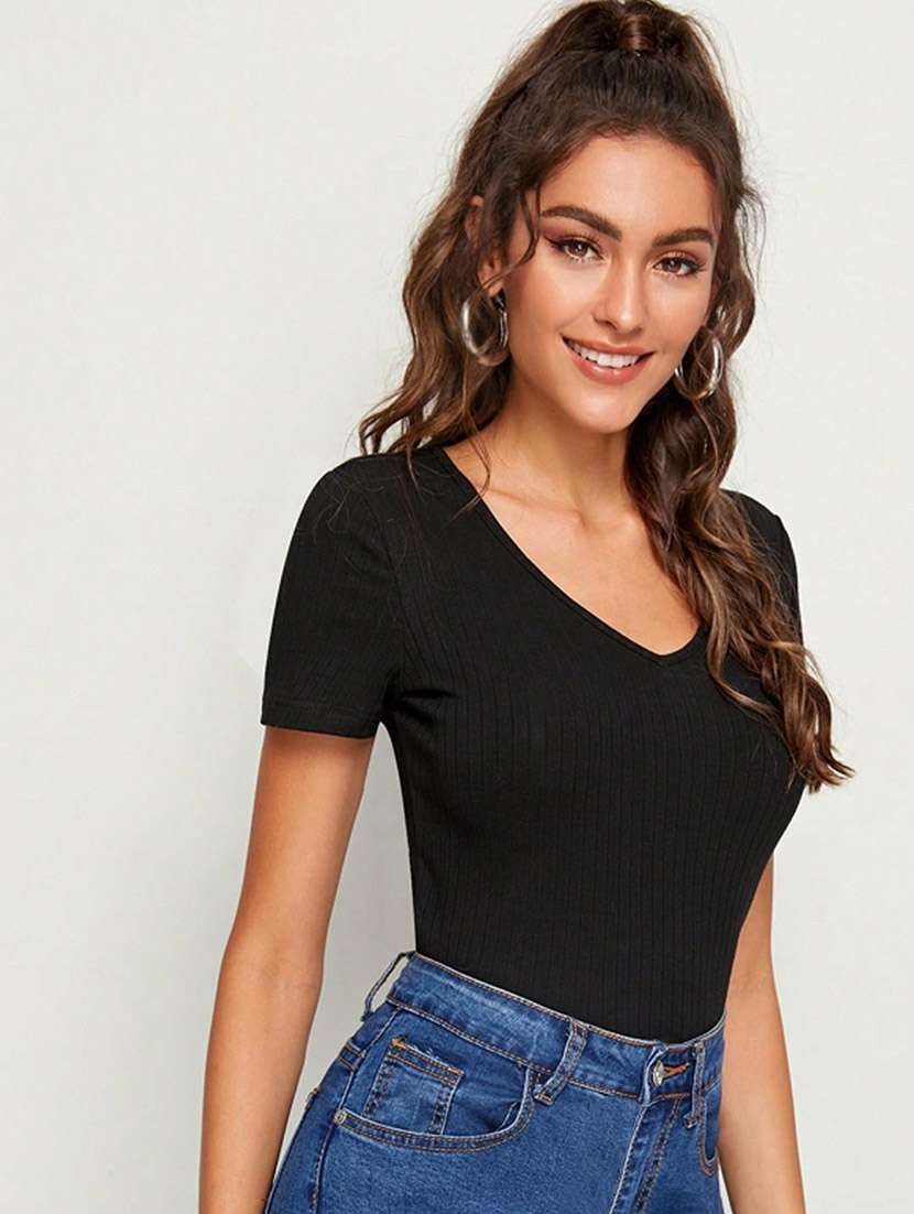 black cotton blend regular top - 21944583 -  Standard Image - 2