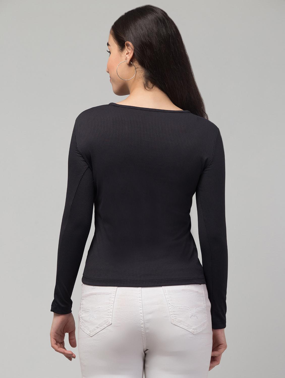 women solid scoop neck long sleeve regular top - 21944648 - Standard Image - 2