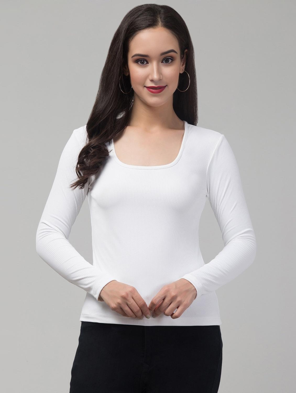 women solid scoop neck long sleeve regular top - 21944650 -  Zoom Image - 0