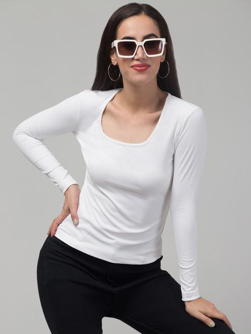 women solid scoop neck long sleeve regular top - 21944651 - Standard Image - 0