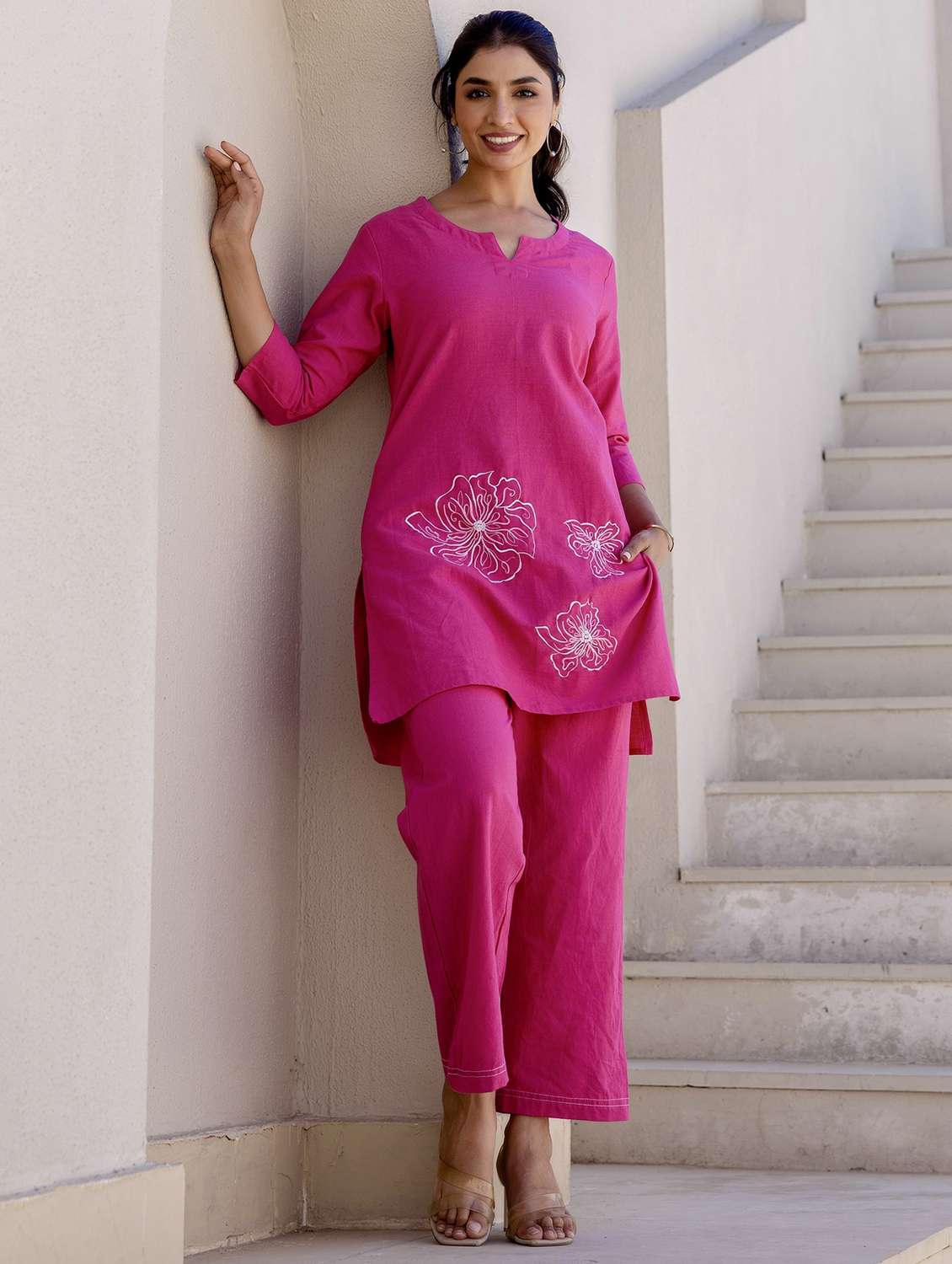 women three quarter sleeve ethnic co-ord set