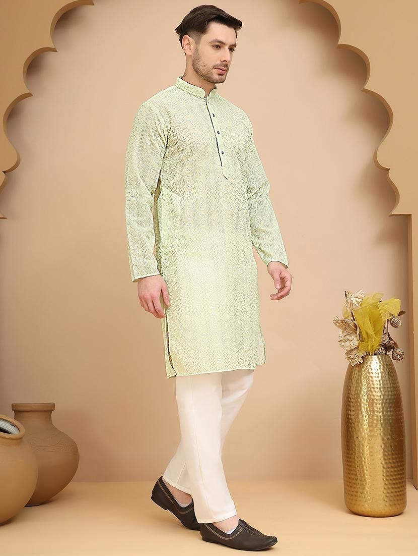 men mandarin neck kurta pyjama ethnic wear set - 21944753 - Standard Image - 2