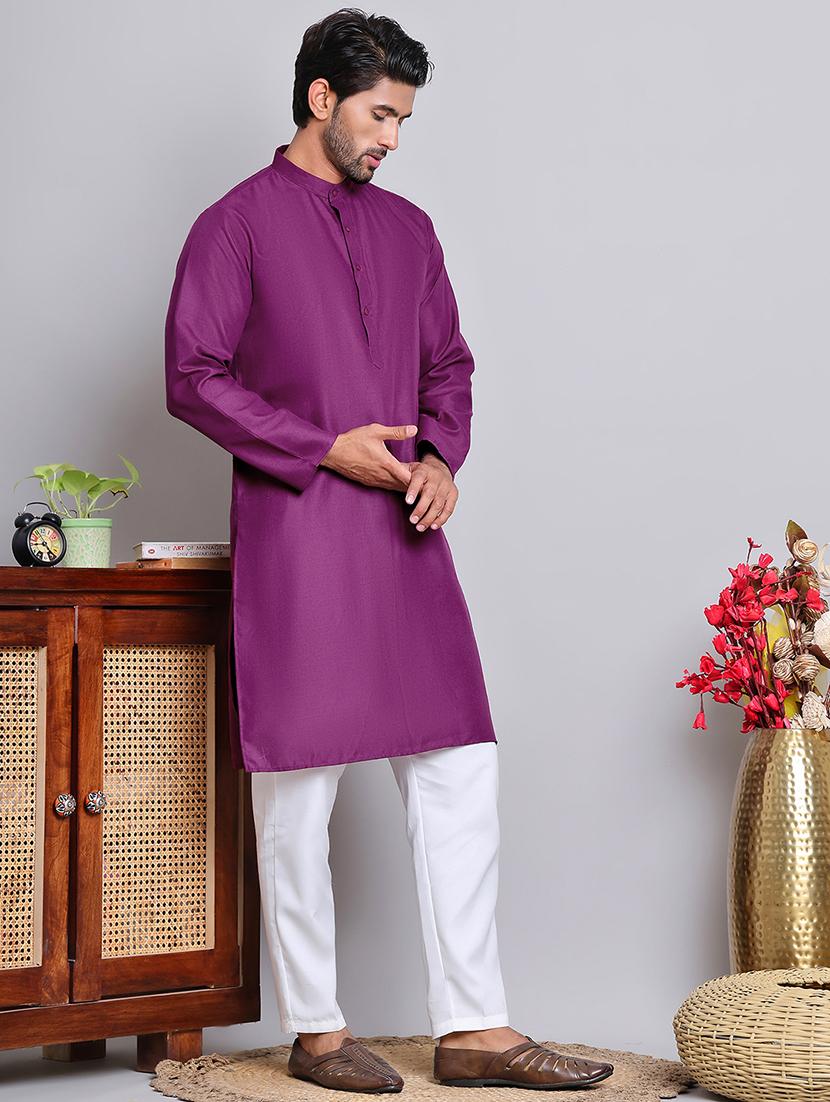men mandarin neck kurta pyjama ethnic wear set - 21944759 - Standard Image - 2