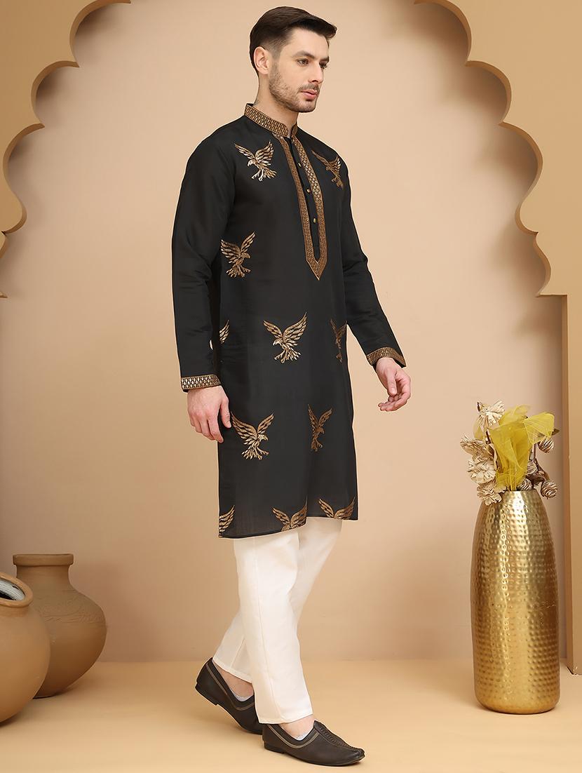 men mandarin neck kurta pyjama ethnic wear set - 21944763 - Standard Image - 2