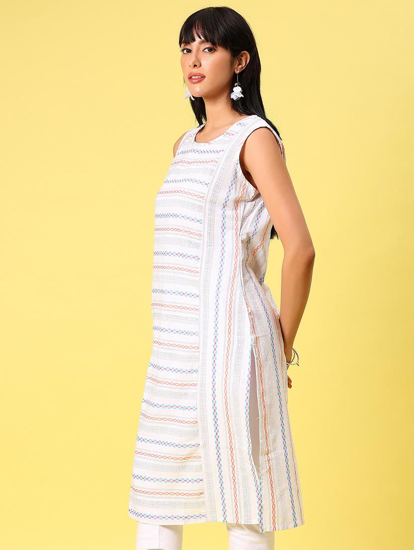women white self design sleeveless straight kurta - 21944842 - Standard Image - 2
