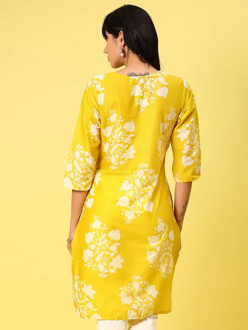 women three quarter sleeve straight kurta - 21944844 -  Standard Image - 2